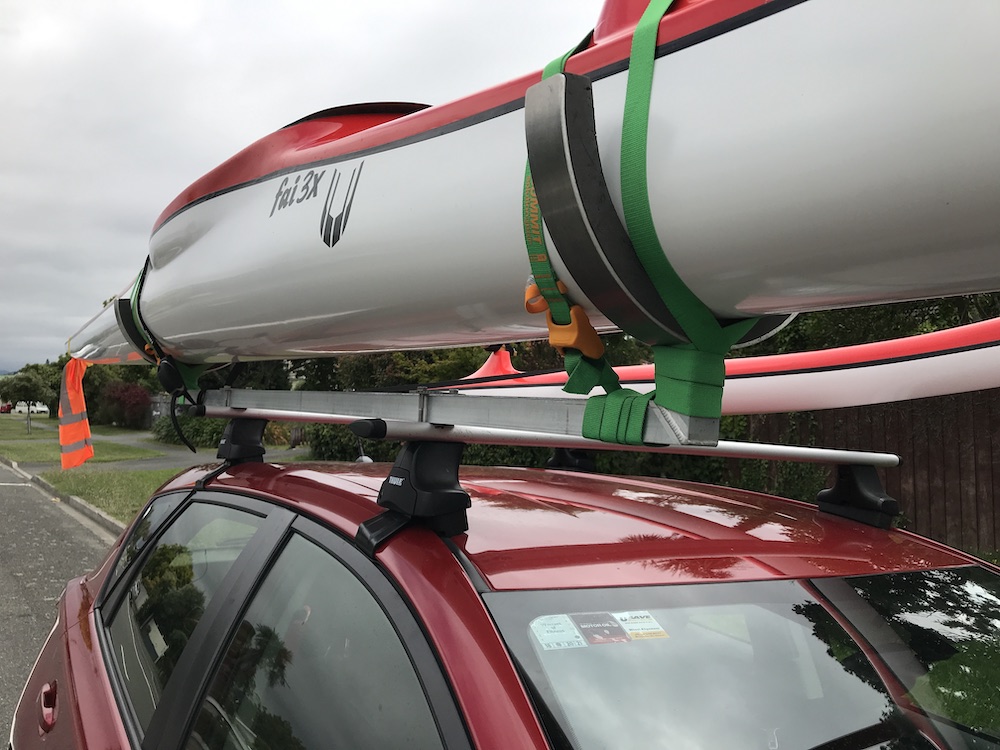 Waka Cradle carrying single outrigger on car